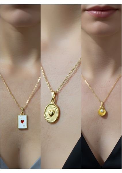 Üçlü Kombin Altın Kaplama Sembol Kolye Seti