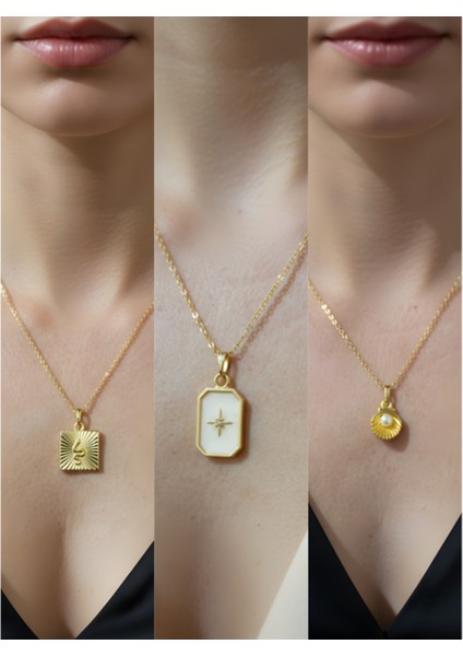 Üçlü Kombin Altın Kaplama Sembol Kolye Seti