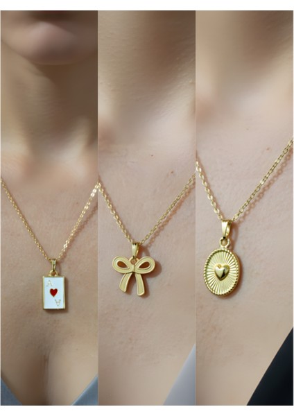 Üçlü Kombin Altın Kaplama Sembol Kolye Seti
