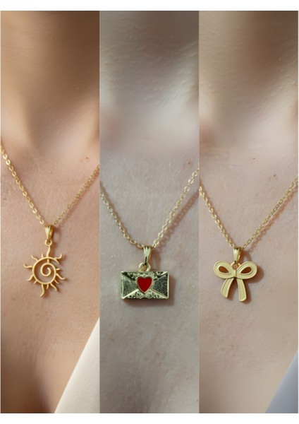 Üçlü Kombin Altın Kaplama Sembol Kolye Seti