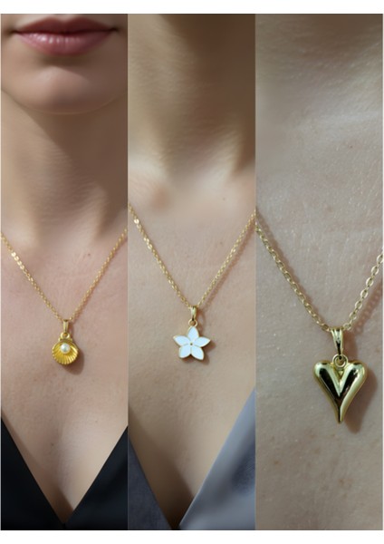 Üçlü Kombin Altın Kaplama Sembol Kolye Seti