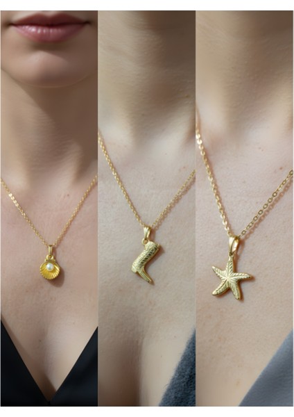 Üçlü Kombin Altın Kaplama Sembol Kolye Seti