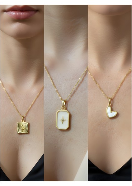 Üçlü Kombin Altın Kaplama Sembol Kolye Seti