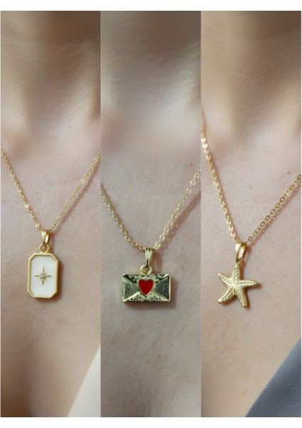 Üçlü Kombin Altın Kaplama Sembol Kolye Seti