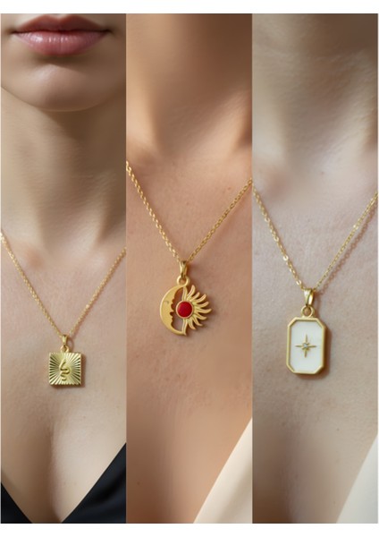 Üçlü Kombin Altın Kaplama Sembol Kolye Seti