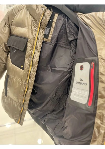 Erkek Haki Çıkarılabilir Kapüşonlu Parlak Şişme Spor Mont fiyatları