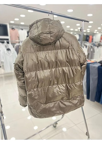 Erkek Haki Çıkarılabilir Kapüşonlu Parlak Şişme Spor Mont modelleri