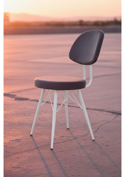 Kav Mutfak Sandalyesi, Yemek, Bahçe, Kafe, Modern Sandalye - Gri Kumaş, Beyaz Gövde