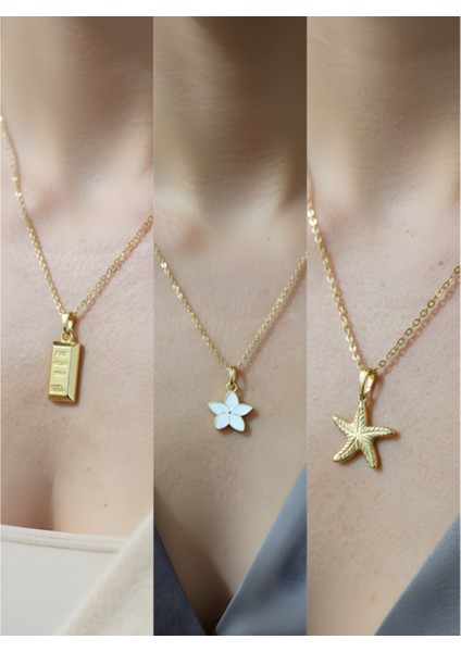 Üçlü Kombin Altın Kaplama Sembol Kolye Seti