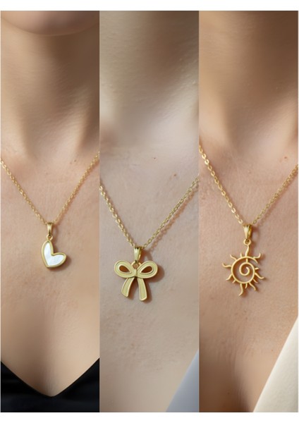 Üçlü Kombin Altın Kaplama Sembol Kolye Seti