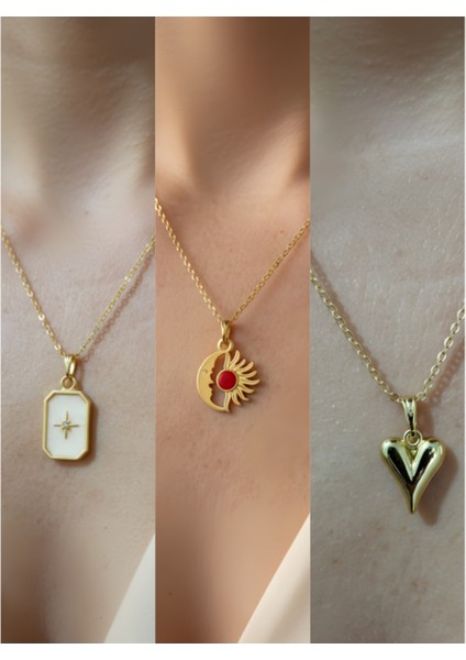 Üçlü Kombin Altın Kaplama Sembol Kolye Seti