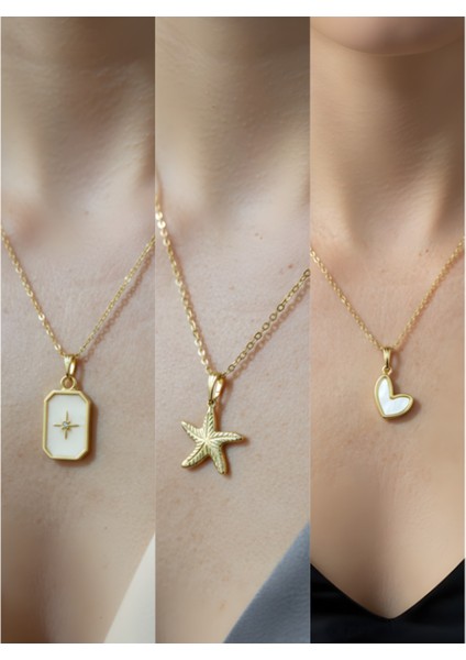 Üçlü Kombin Altın Kaplama Sembol Kolye Seti