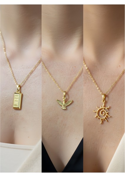 Üçlü Kombin Altın Kaplama Sembol Kolye Seti