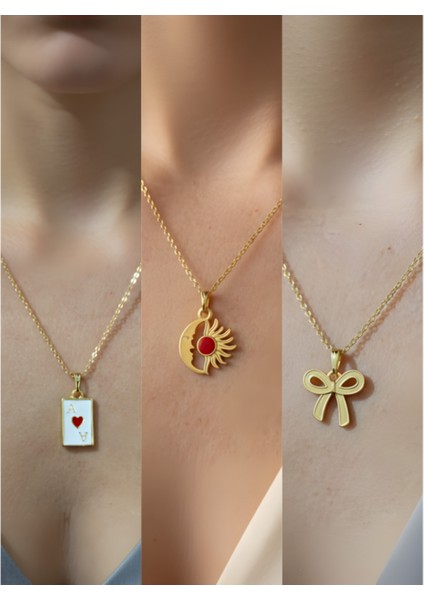 Üçlü Kombin Altın Kaplama Sembol Kolye Seti