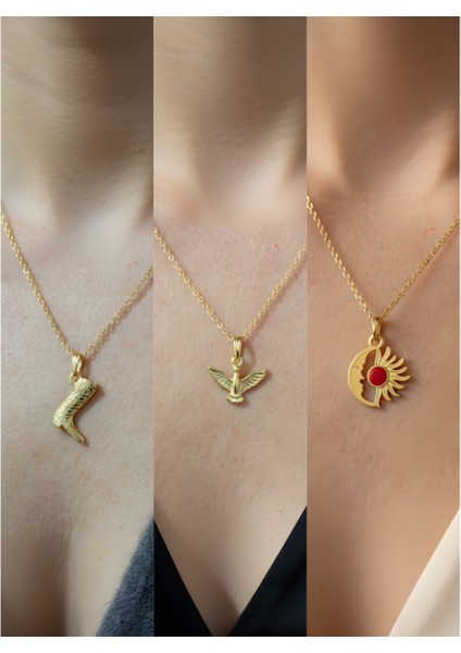 Üçlü Kombin Altın Kaplama Sembol Kolye Seti