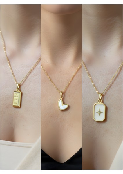Üçlü Kombin Altın Kaplama Sembol Kolye Seti