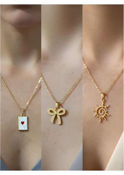 Üçlü Kombin Altın Kaplama Sembol Kolye Seti
