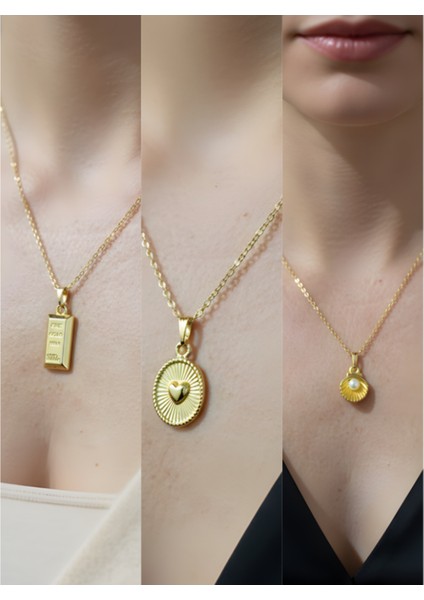 Üçlü Kombin Altın Kaplama Sembol Kolye Seti
