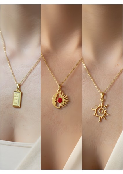 Üçlü Kombin Altın Kaplama Sembol Kolye Seti