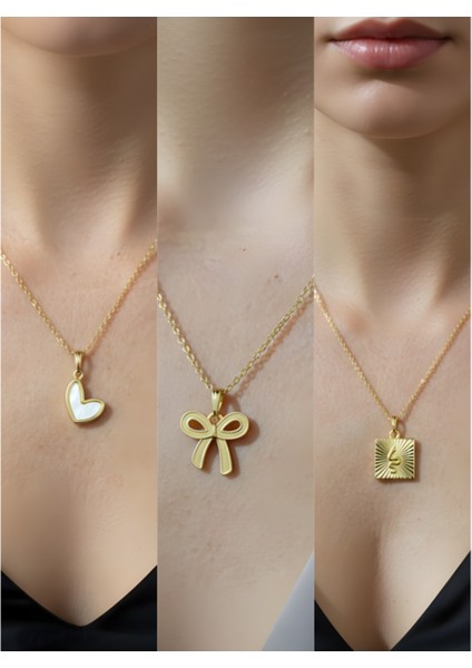 Üçlü Kombin Altın Kaplama Sembol Kolye Seti