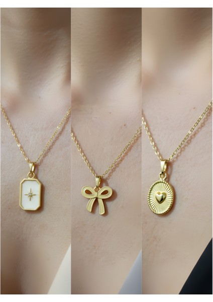 Üçlü Kombin Altın Kaplama Sembol Kolye Seti