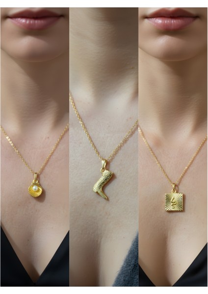 Üçlü Kombin Altın Kaplama Sembol Kolye Seti