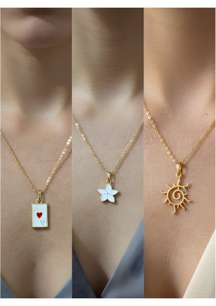 Üçlü Kombin Altın Kaplama Sembol Kolye Seti