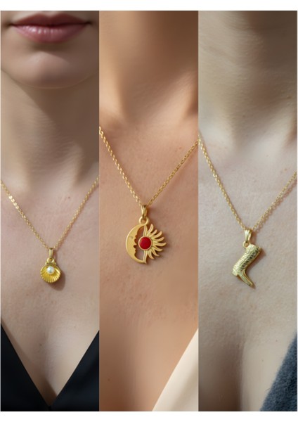 Üçlü Kombin Altın Kaplama Sembol Kolye Seti