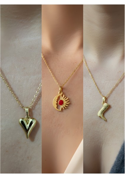 Üçlü Kombin Altın Kaplama Sembol Kolye Seti