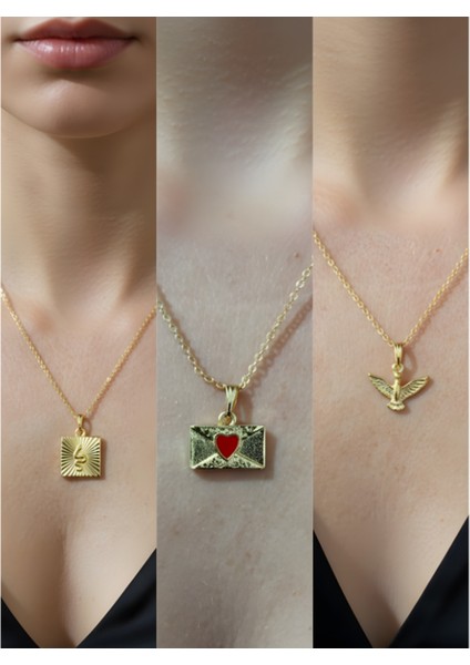 Üçlü Kombin Altın Kaplama Sembol Kolye Seti