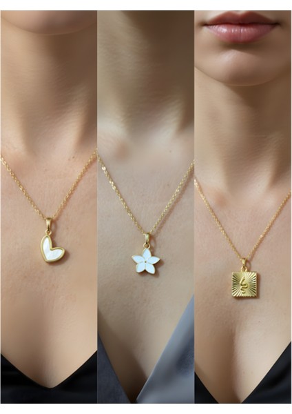 Üçlü Kombin Altın Kaplama Sembol Kolye Seti