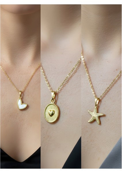 Üçlü Kombin Altın Kaplama Sembol Kolye Seti