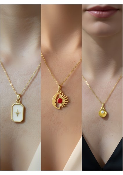 Üçlü Kombin Altın Kaplama Sembol Kolye Seti