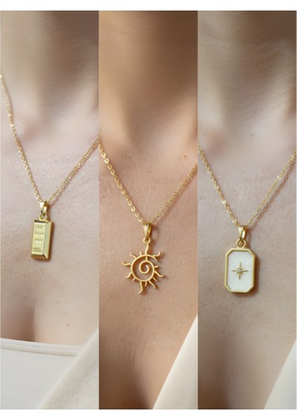 Üçlü Kombin Altın Kaplama Sembol Kolye Seti