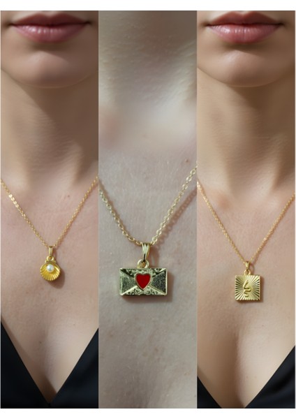 Üçlü Kombin Altın Kaplama Sembol Kolye Seti