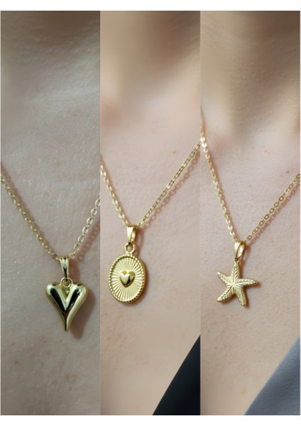 Üçlü Kombin Altın Kaplama Sembol Kolye Seti