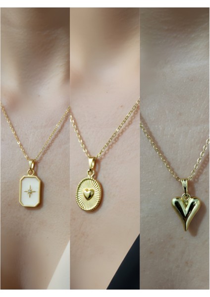 Üçlü Kombin Altın Kaplama Sembol Kolye Seti