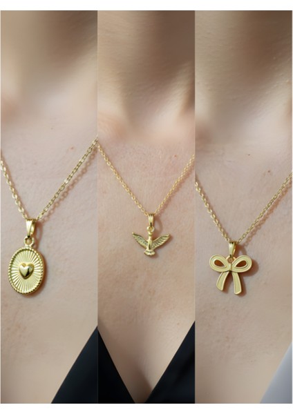 Üçlü Kombin Altın Kaplama Sembol Kolye Seti