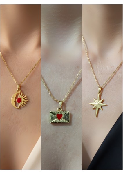 Üçlü Kombin Altın Kaplama Sembol Kolye Seti