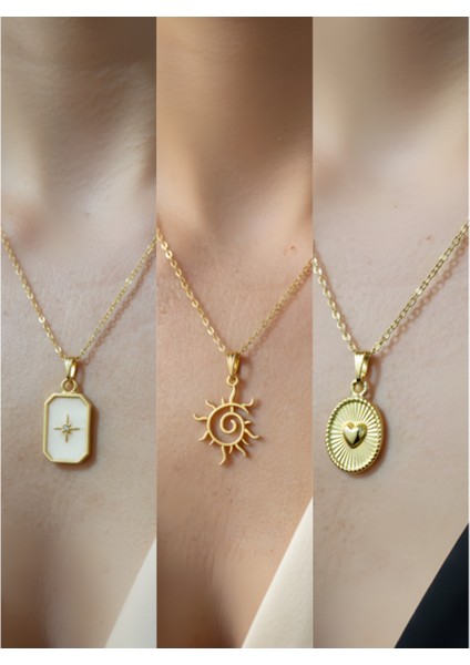 Üçlü Kombin Altın Kaplama Sembol Kolye Seti