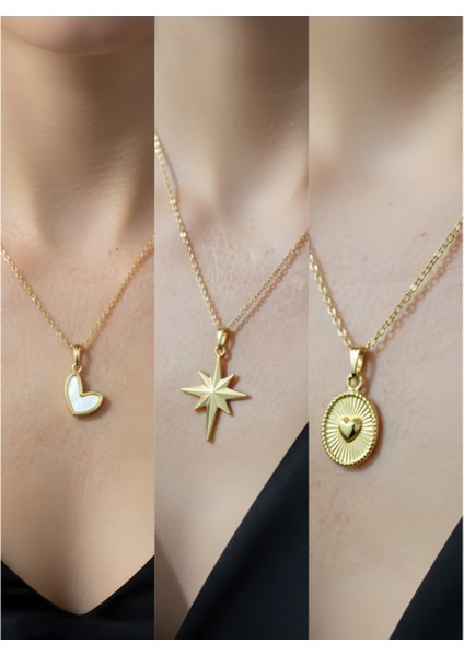 Üçlü Kombin Altın Kaplama Sembol Kolye Seti