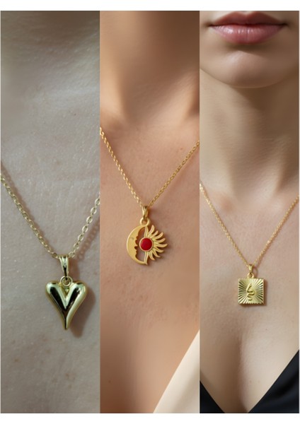 Üçlü Kombin Altın Kaplama Sembol Kolye Seti