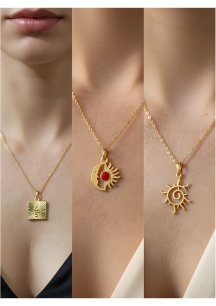 Üçlü Kombin Altın Kaplama Sembol Kolye Seti