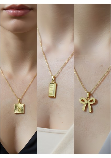 Üçlü Kombin Altın Kaplama Sembol Kolye Seti