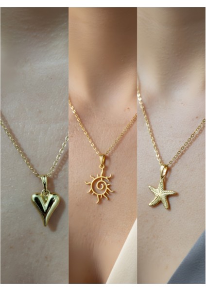 Üçlü Kombin Altın Kaplama Sembol Kolye Seti