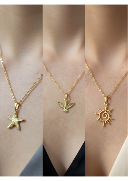 Üçlü Kombin Altın Kaplama Sembol Kolye Seti
