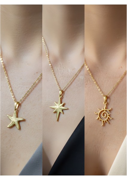 Üçlü Kombin Altın Kaplama Sembol Kolye Seti