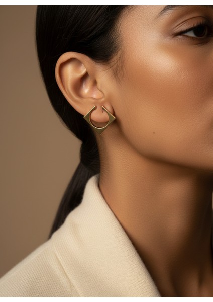 Kadın Geometrik Kare Form Altın Renk Halka Küpe