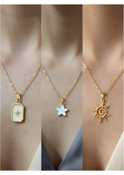 Üçlü Kombin Altın Kaplama Sembol Kolye Seti