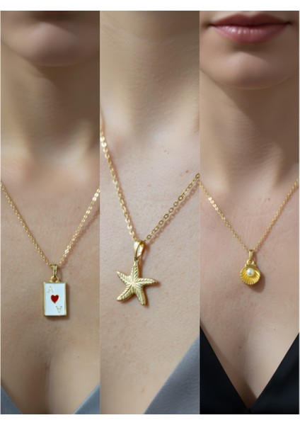 Üçlü Kombin Altın Kaplama Sembol Kolye Seti